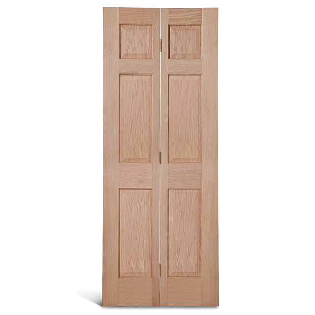 Puerta plegable de roble con parte superior cuadrada de 6 paneles