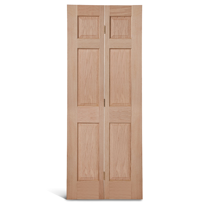 Puerta plegable de roble con parte superior cuadrada de 6 paneles