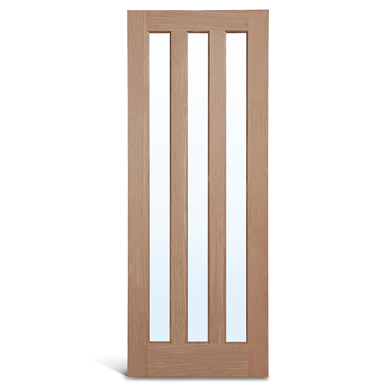 Puerta de panel de roble de vidrio de 3 paneles