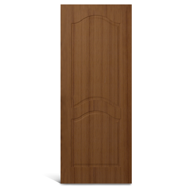 Puerta moldeada de PVC de teca con arco superior de 2 paneles